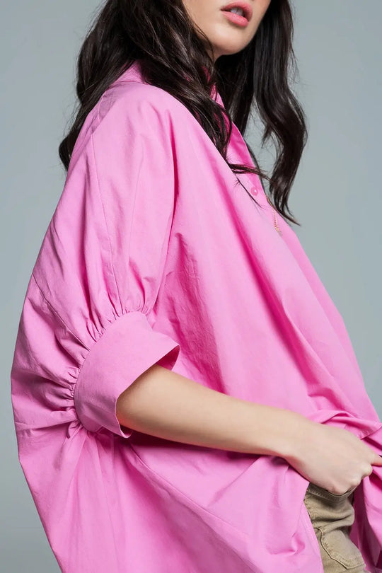 Pink oversized blouse with short sleeves - Shirts