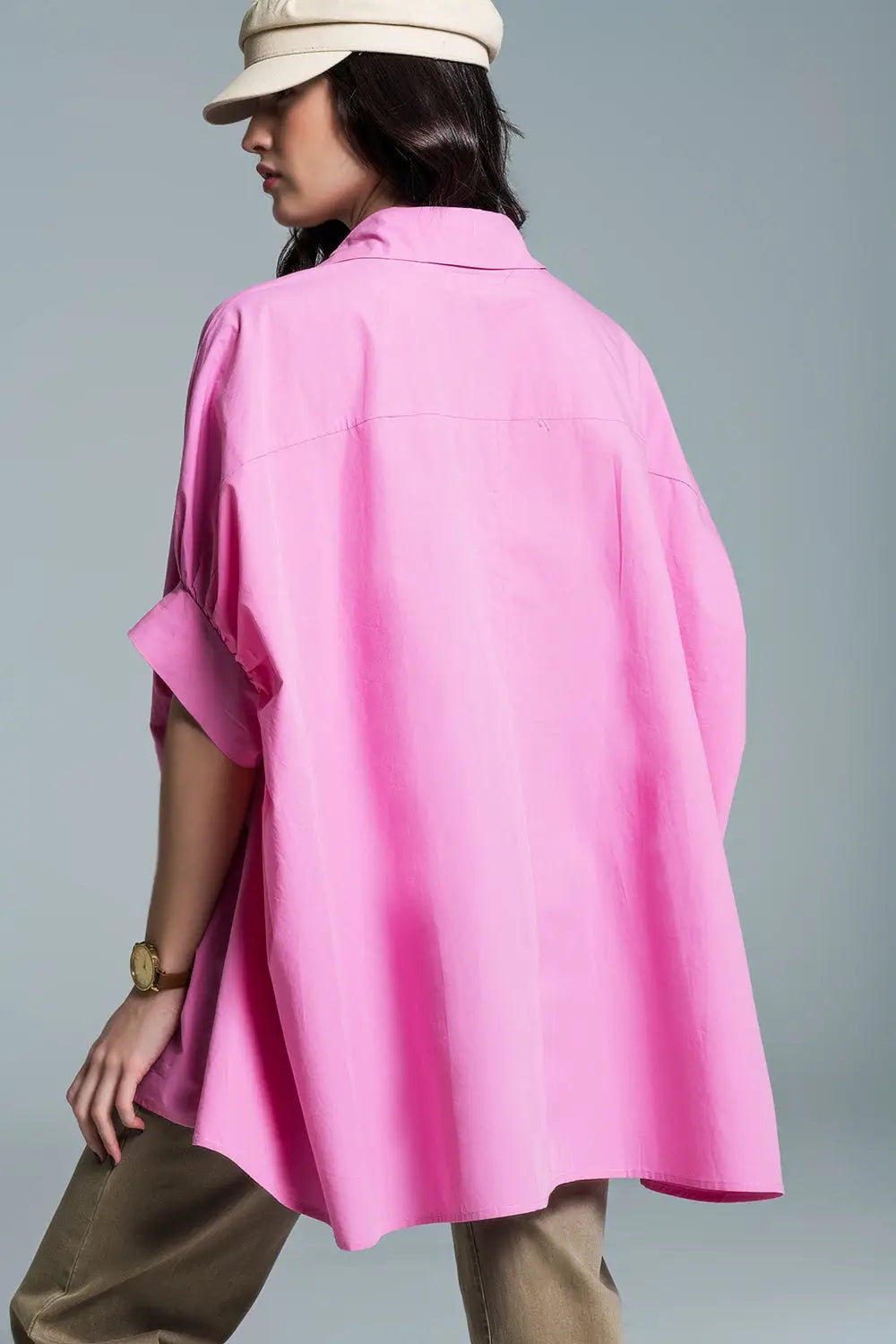 Pink oversized blouse with short sleeves - Shirts