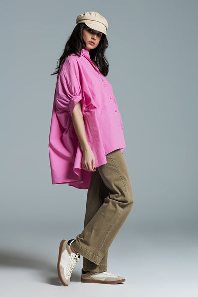 Pink oversized blouse with short sleeves