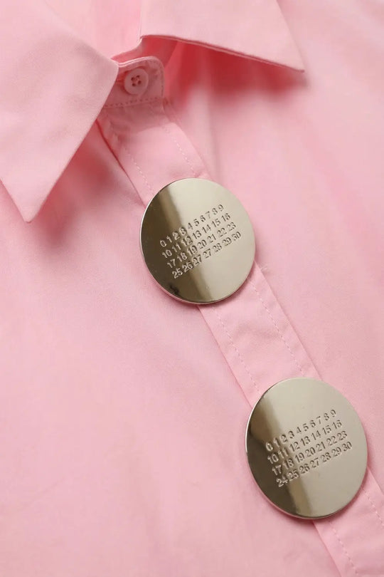 Pink Oversized silver Button-Front Shirt in poplin - One Size / Pink - Shirts