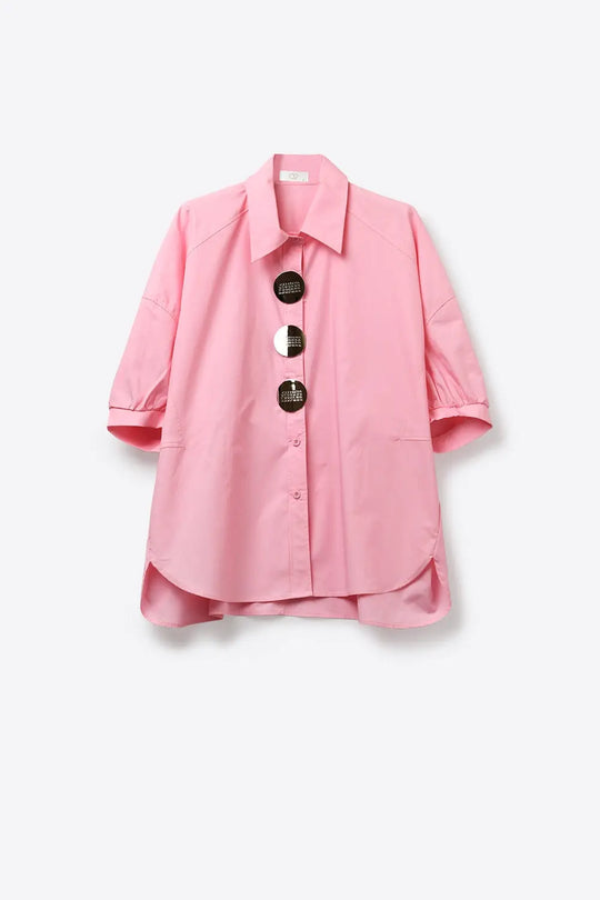 Pink Oversized silver Button-Front Shirt in poplin - One Size / Pink - Shirts