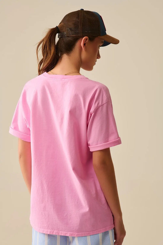 Pink Paris Relaxed T-shirt with Red Letters - One Size / Fuchsia - Tops