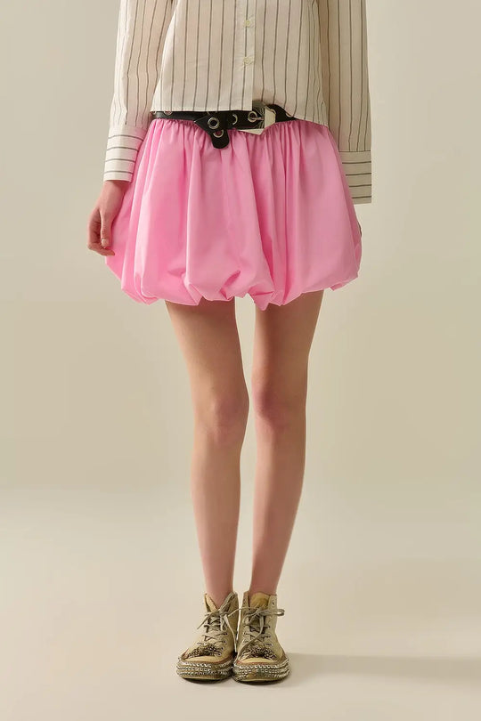 Q2 Pink poplin balloon miniskirt