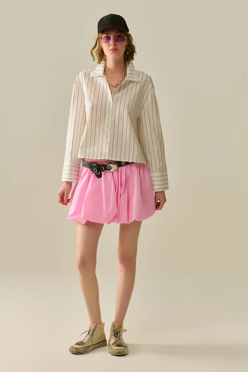 Pink poplin balloon miniskirt - Skirts