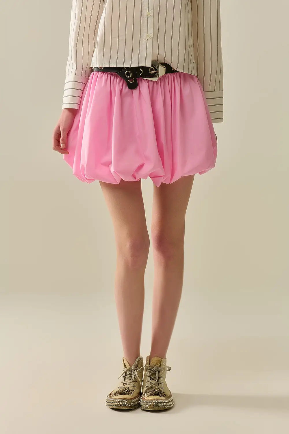 Q2 Pink poplin balloon miniskirt