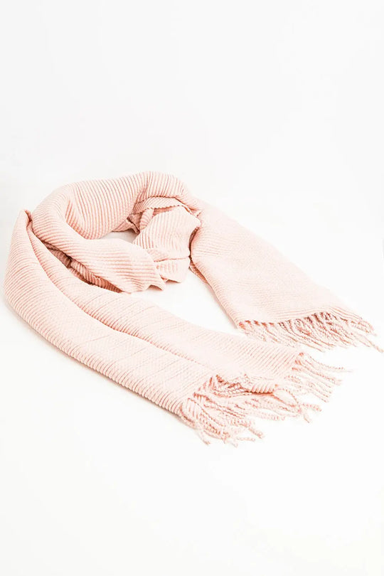 Pink scarf in soft and fluffy fabric with fringes - One Size / Pink - Scarves & Hats