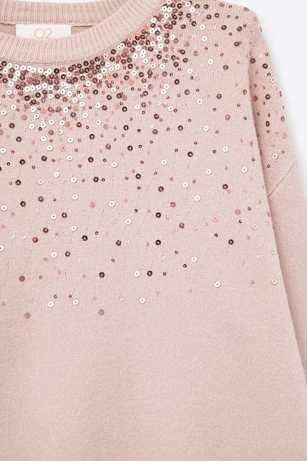Pink soft knit sweater embellished with sequins on the front - One Size / Pink