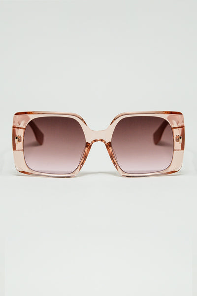 Q2 Pink square sunglasses with gold detail on the side