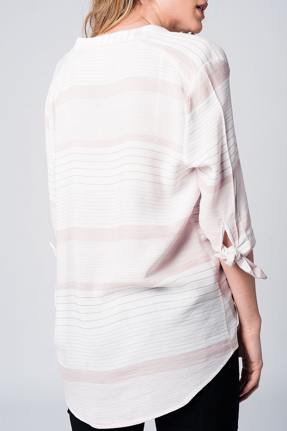 Pink stripe shirt with tie sleeves