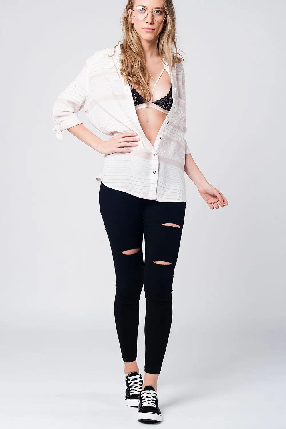 Pink stripe shirt with tie sleeves - Shirts