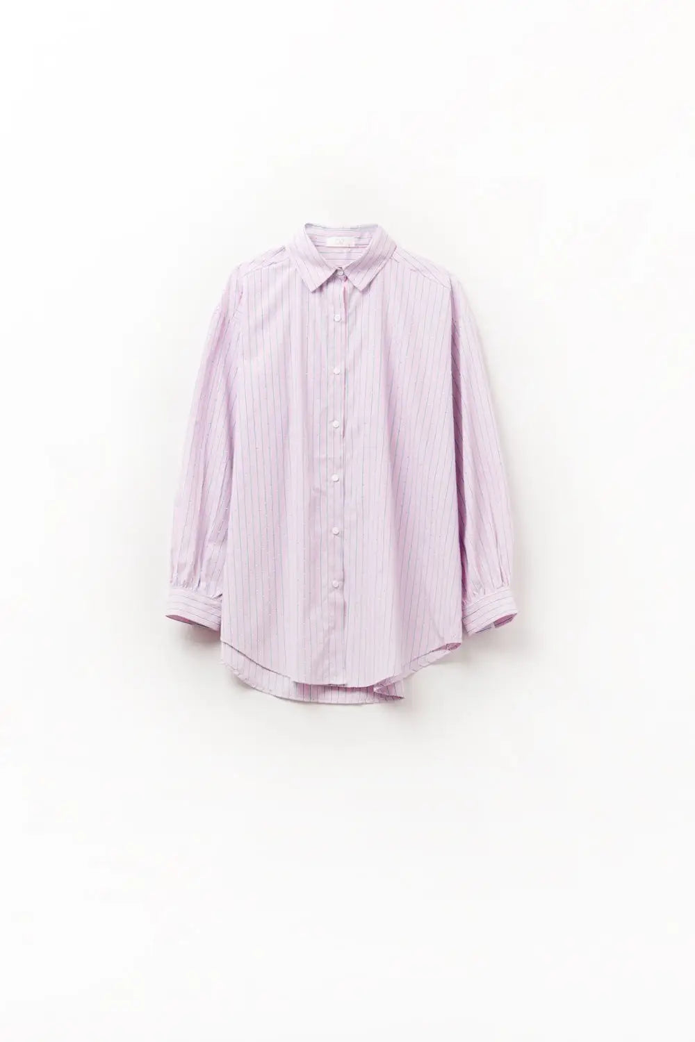 Pink striped poplin shirt embellished with strass - Shirts