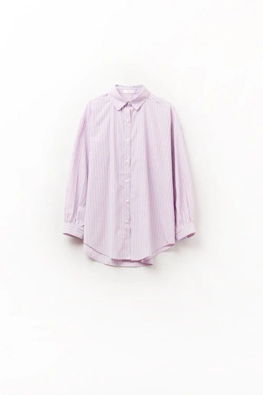 Pink striped poplin shirt embellished with strass - Shirts
