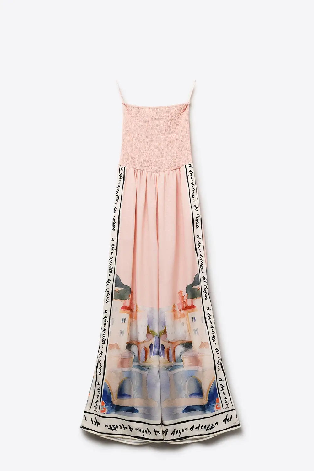 Q2 pink summer watercolor print jumpsuit