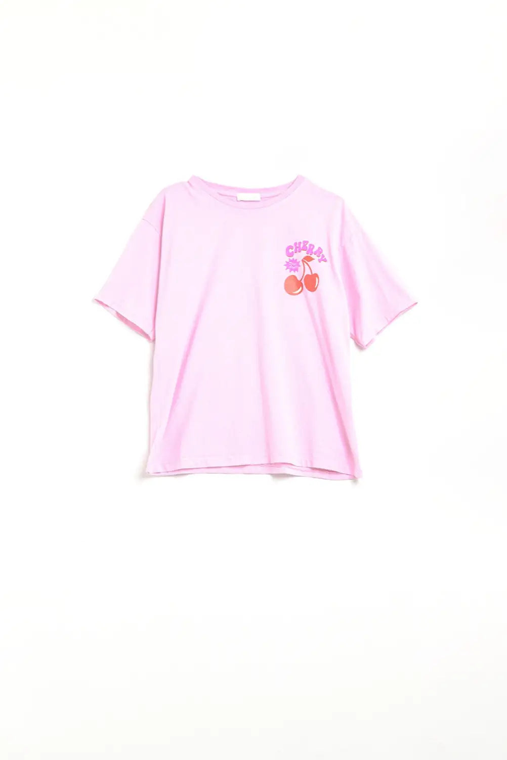 Q2 Pink T-shirt with Cherry in logo and letters