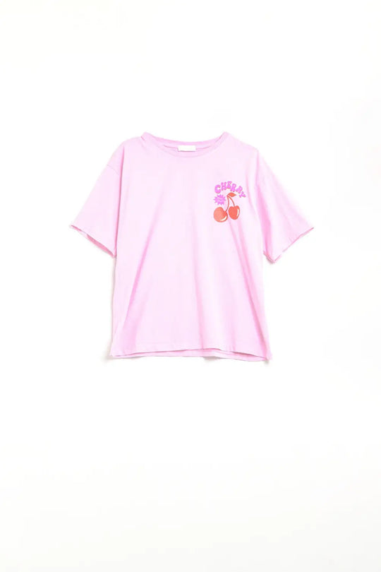 Q2 Pink T-shirt with Cherry in logo and letters