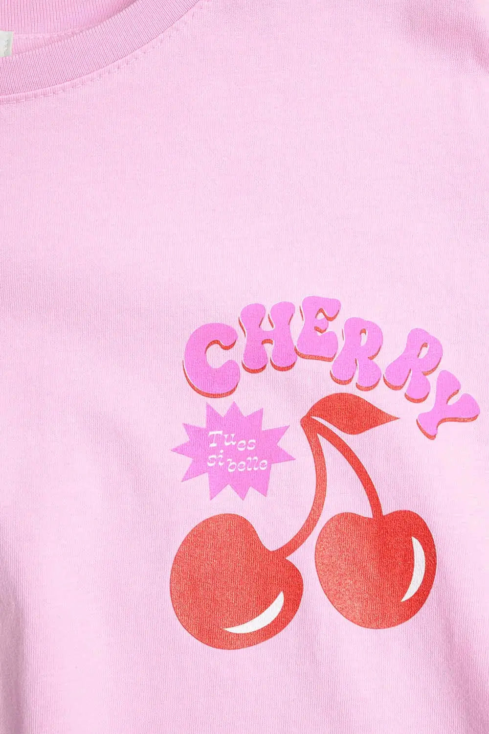 Pink T-shirt with Cherry in logo and letters - One Size / Pink - Tops