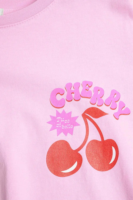 Pink T-shirt with Cherry in logo and letters - One Size / Pink - Tops