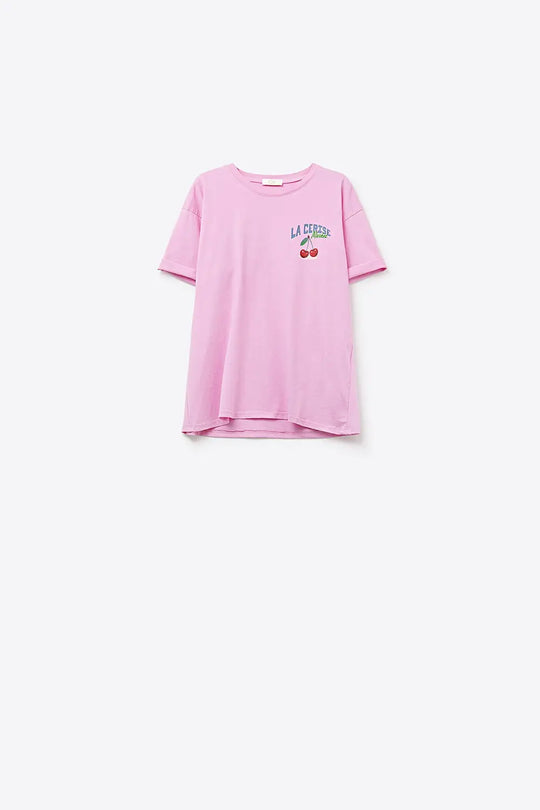 Pink T-shirt with La Cerise Market Saint-Tropez graphic - One Size / Pink - Tops