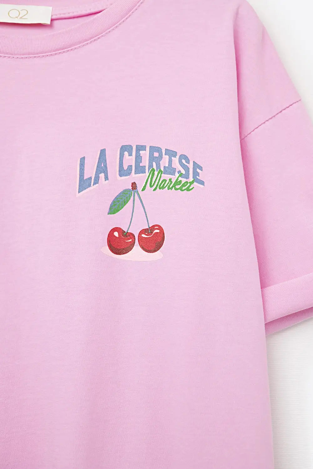 Pink T-shirt with La Cerise Market Saint-Tropez graphic - One Size / Pink - Tops