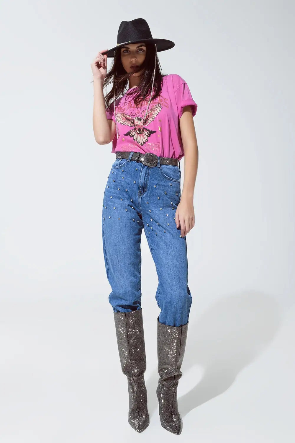 Pink T-shirt with Los Angeles print on the front - One Size / Pink - Tops