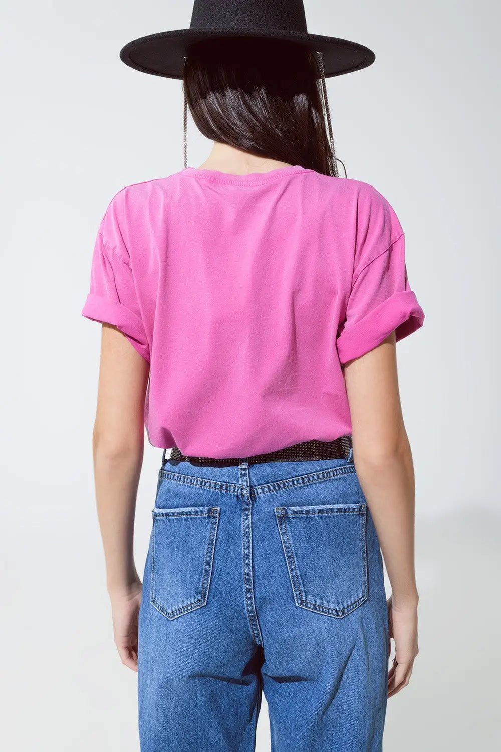 Pink T-shirt with Los Angeles print on the front - One Size / Pink - Tops