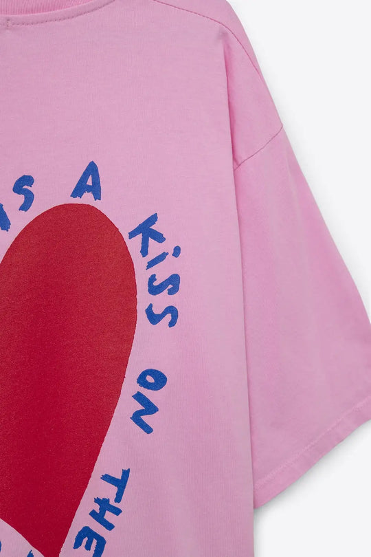 Pink T-shirt With Love is a Kiss on the Forehead - One Size / Pink - Tops