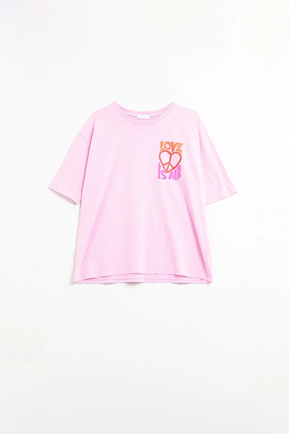 Pink T-Shirt with Love is Air and Heart with Peace logo - One Size / Pink - Tops