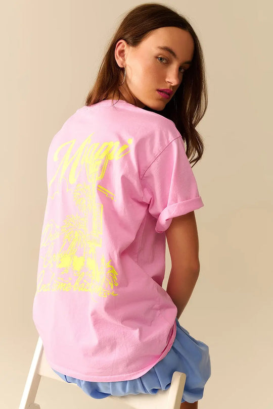 pink T-shirt with Miami logo print in yellow - One Size / Pink - Tops