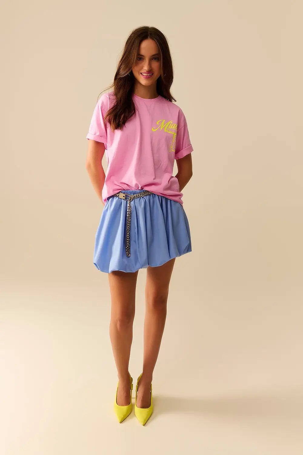 pink T-shirt with Miami logo print in yellow - One Size / Pink - Tops
