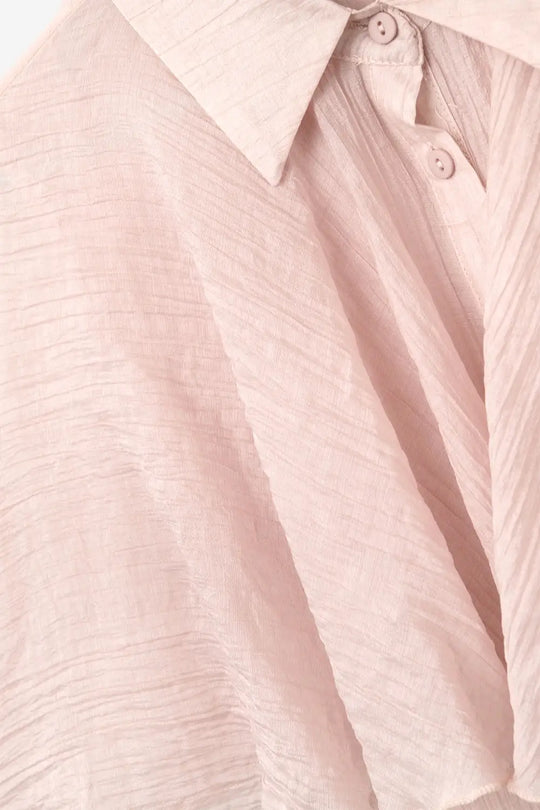 Pink textured chiffon blouse with dropped sleeves - Shirts