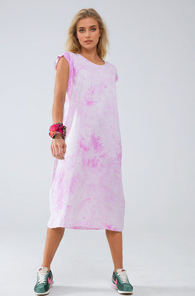 Pink Tie Dye Midi Shirt Dress