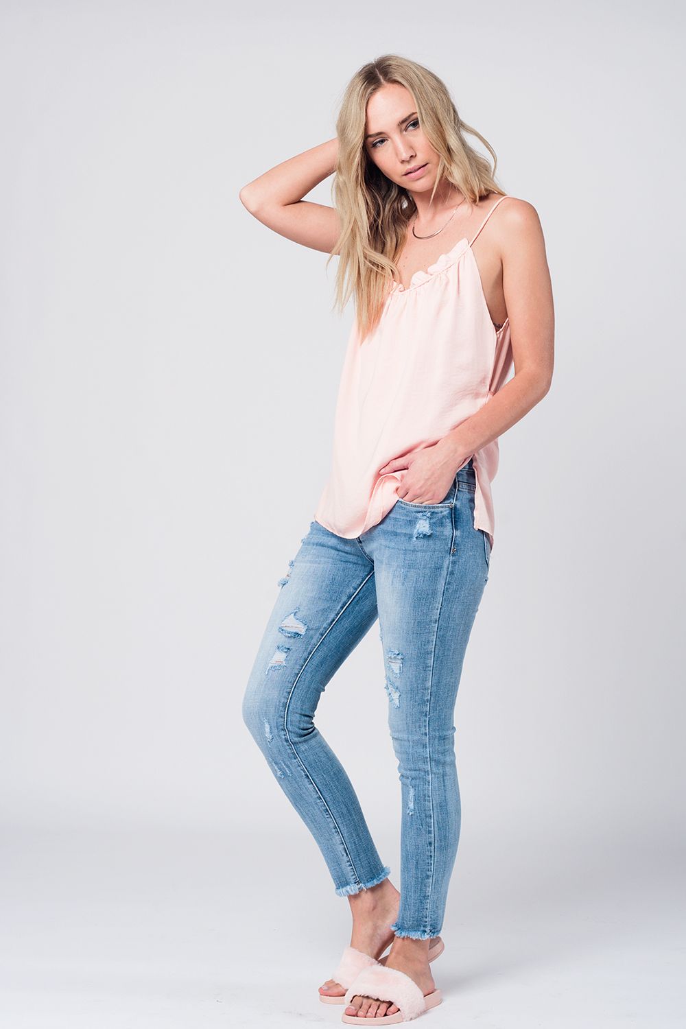 Pink top with open back detail