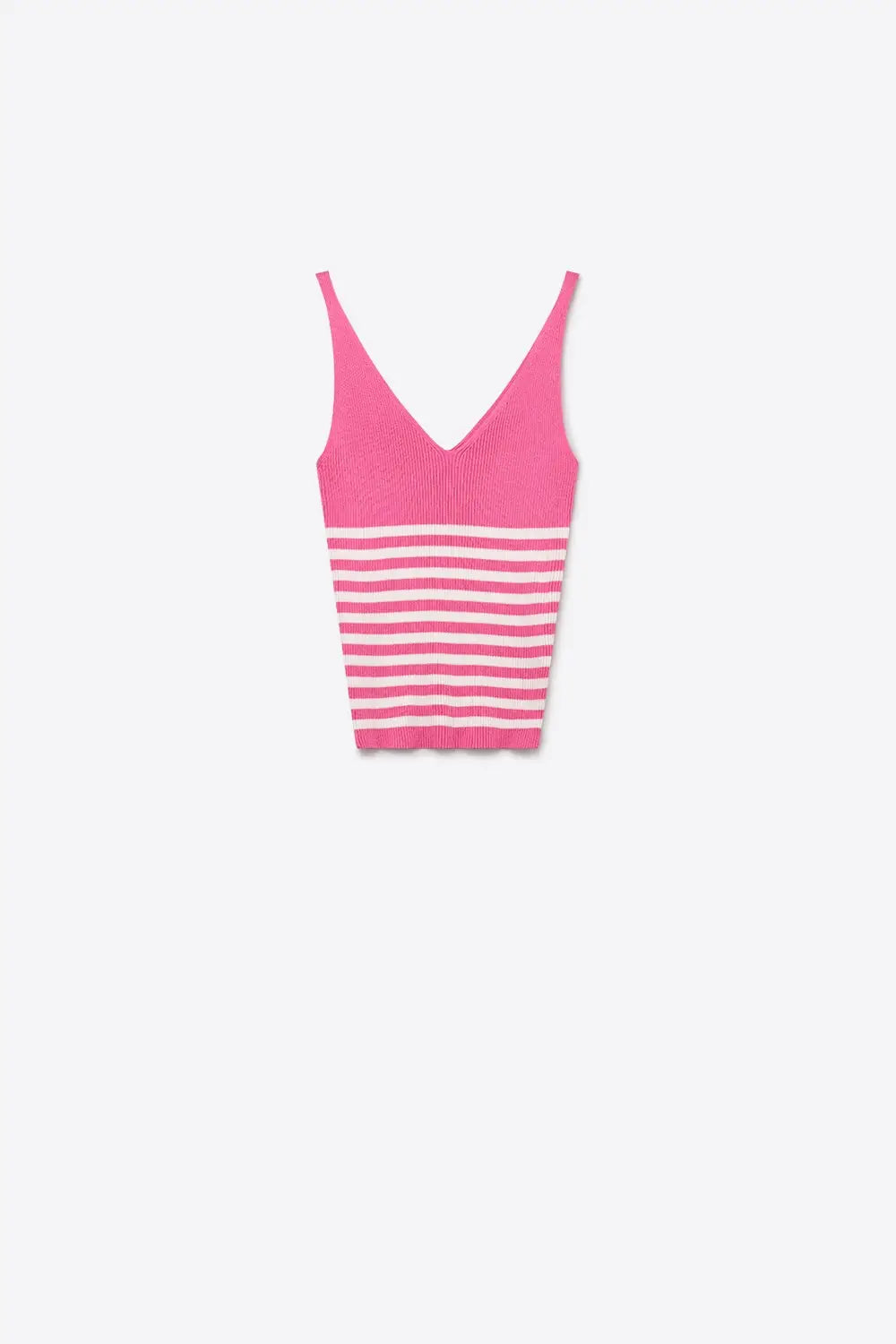 Q2 Pink White Stripe Ribbed Knit V-Neck Cropped Tank Top