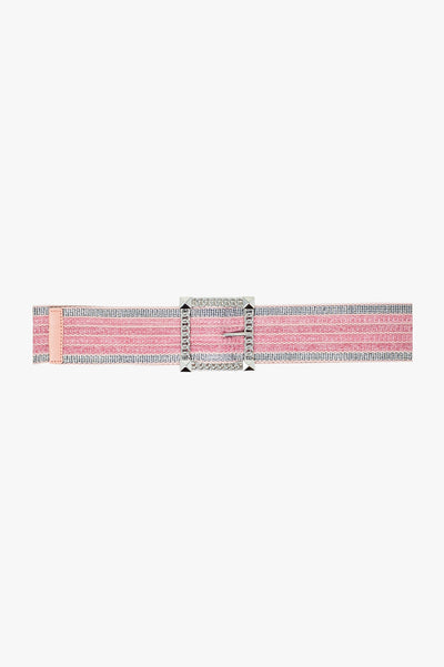 Q2 Pink woven wide belt with Squared buckle with silver embeliishments