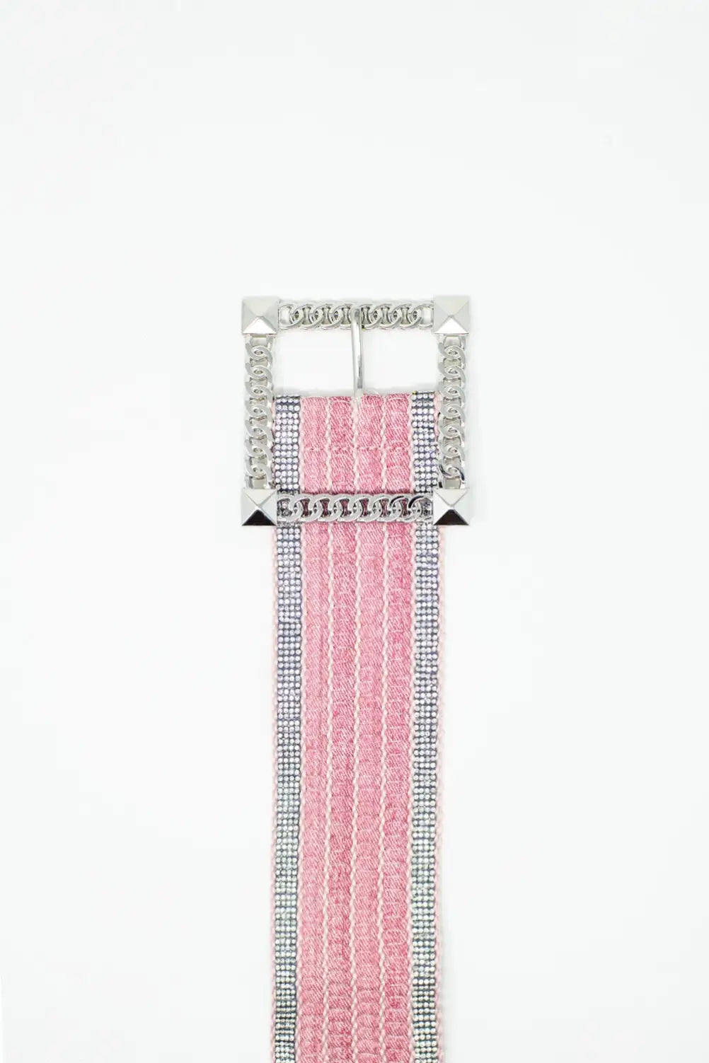 Pink woven wide belt with Squared buckle with silver embeliishments - One Size / Pink - Accesory