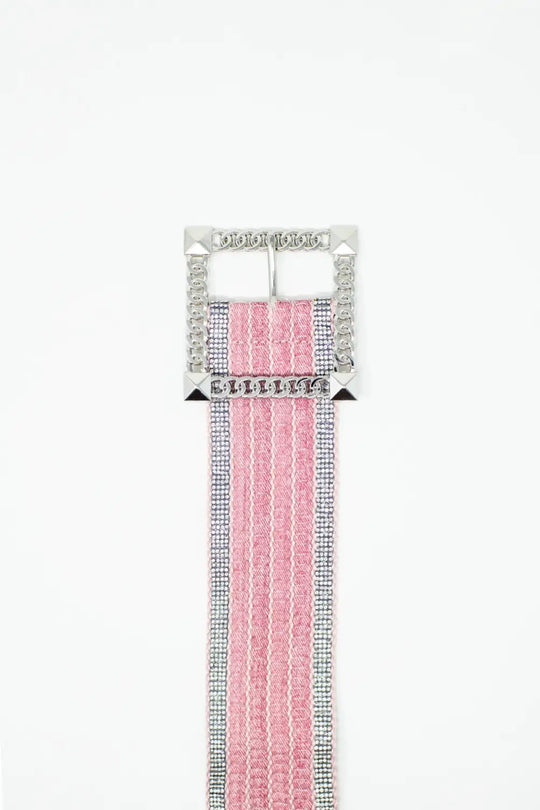 Pink woven wide belt with Squared buckle with silver embeliishments - One Size / Pink - Accesory