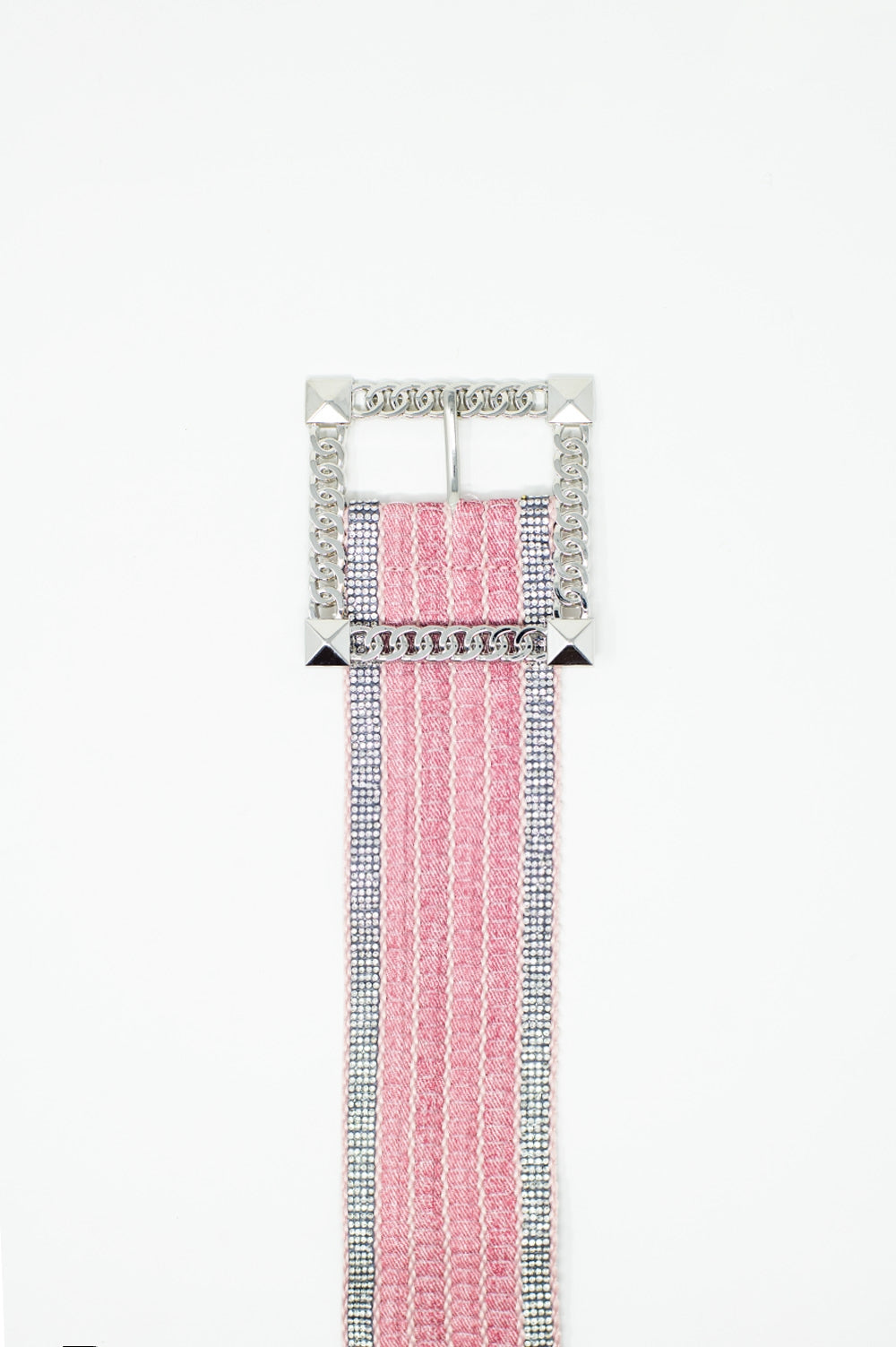 Pink woven wide belt with Squared buckle with silver embeliishments