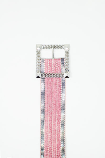 Pink woven wide belt with Squared buckle with silver embeliishments