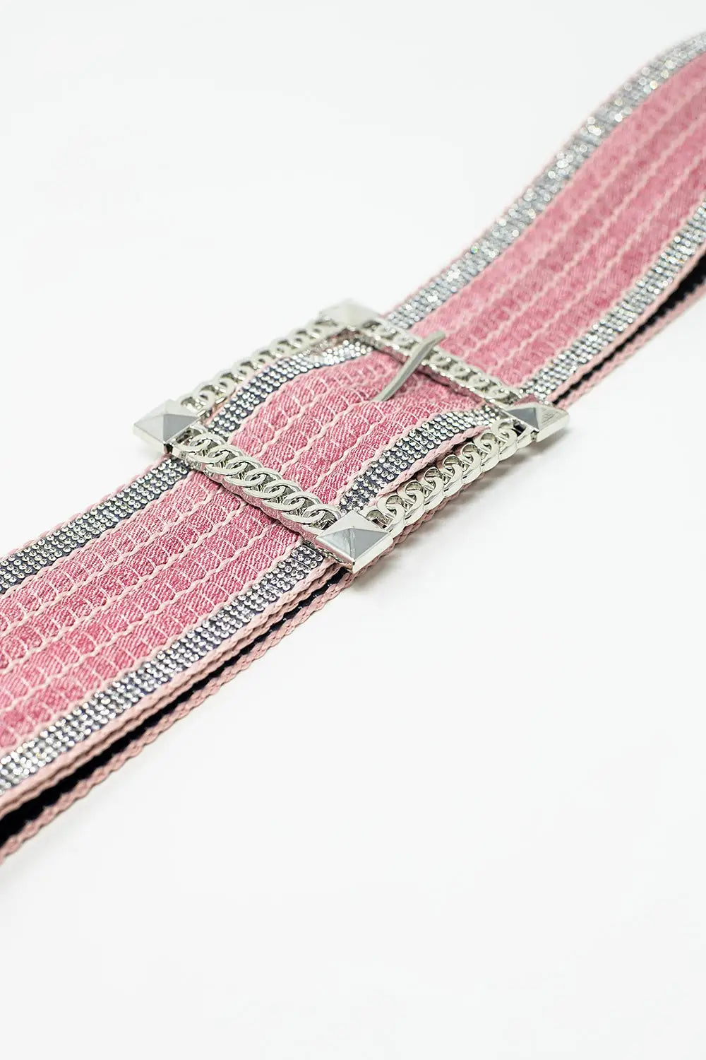 Pink woven wide belt with Squared buckle with silver embeliishments - One Size / Pink - Accesory