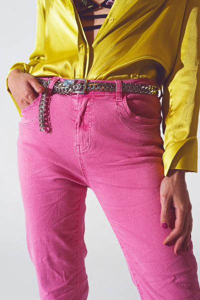 Pink Wrinkled Skinny Jeans - Jeans