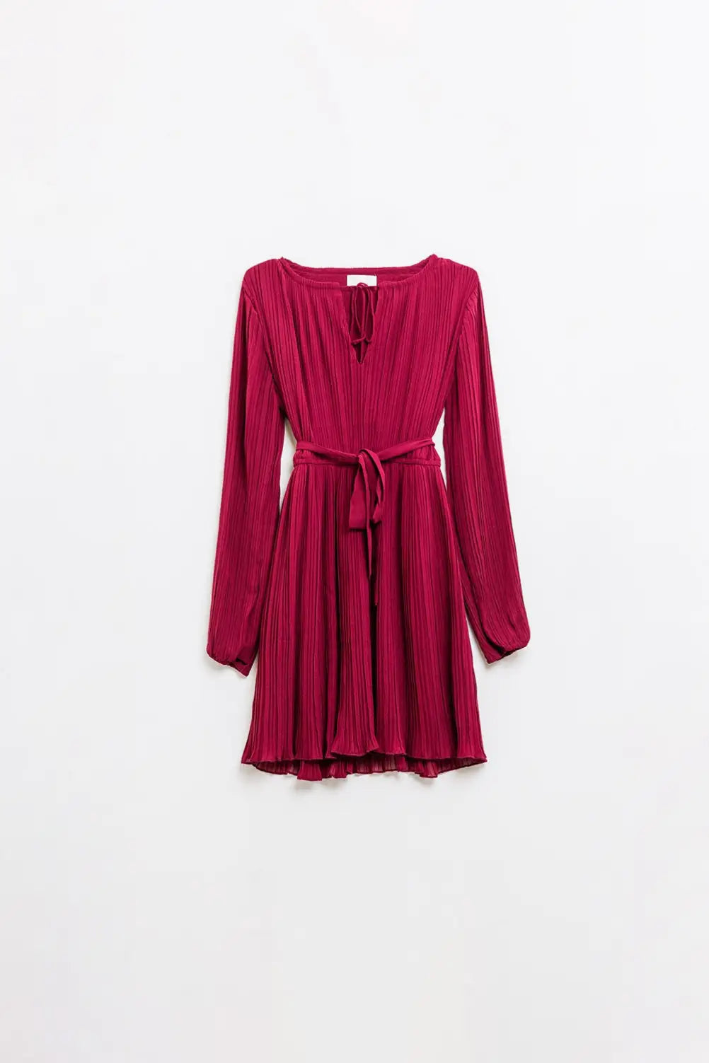 Pleated Chiffon Dress in Burgundy - Dresses