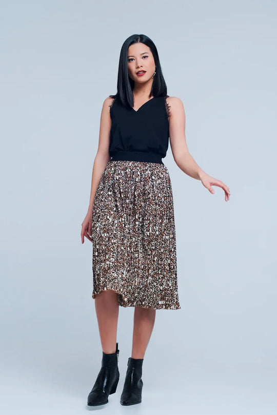 Pleated midi skirt in leopard - Skirts