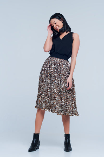 Pleated midi skirt in leopard