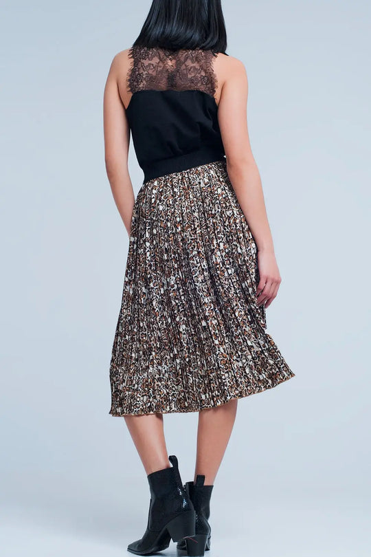 Pleated midi skirt in leopard - Skirts