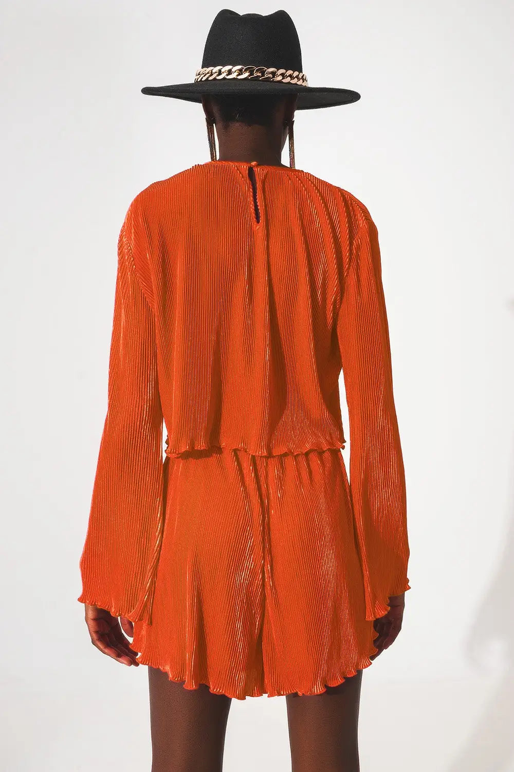 Pleated round neck crop top in orange - Tops