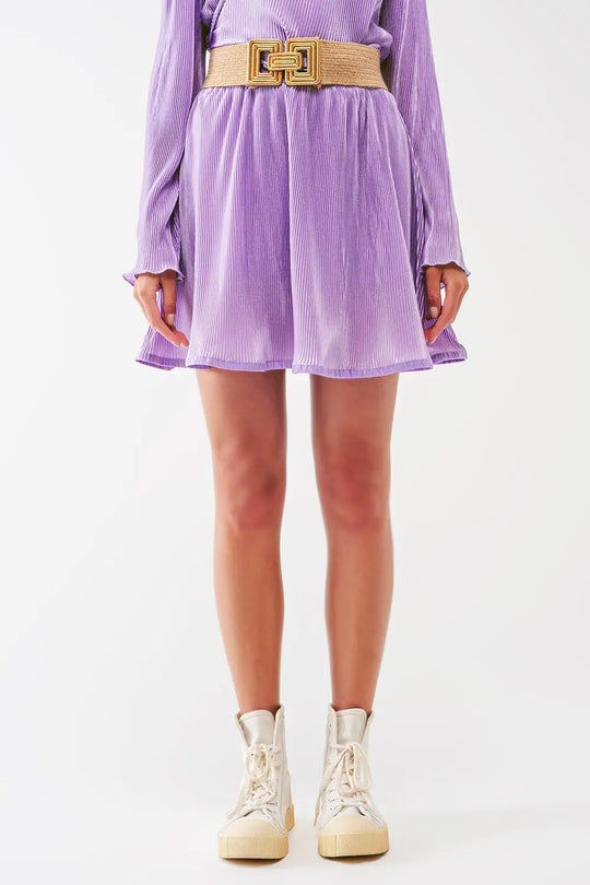 Pleated Satin Mini Skirt in lilac - Skirts