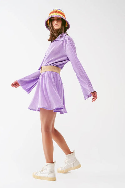 Pleated Satin Mini Skirt in lilac - Skirts