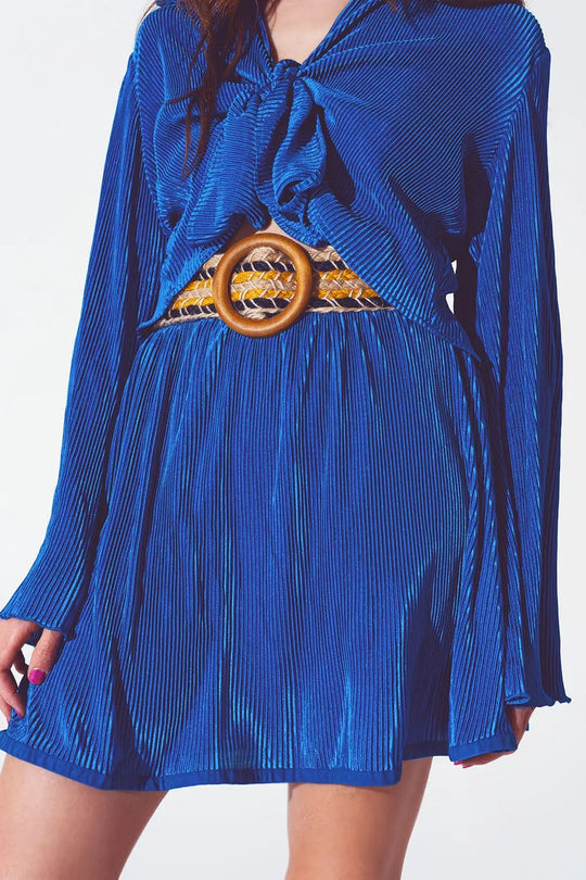 Pleated Short Skirt in Blue - Skirts