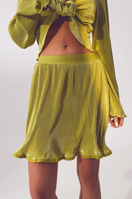 Pleated Short Skirt in Green - Skirts