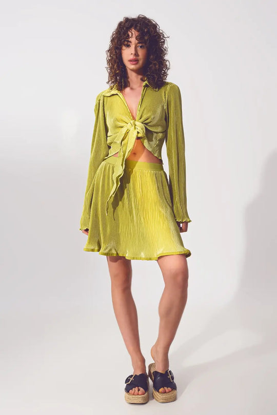 Pleated Short Skirt in Green - Skirts